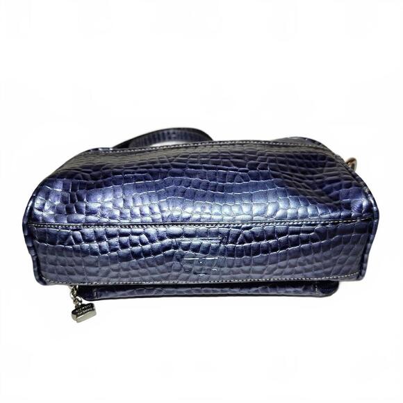 Kathy Van Zeeland Women's Navy Blue Croc-Embossed Leather Crossbody Handbag - Picture 4 of 9